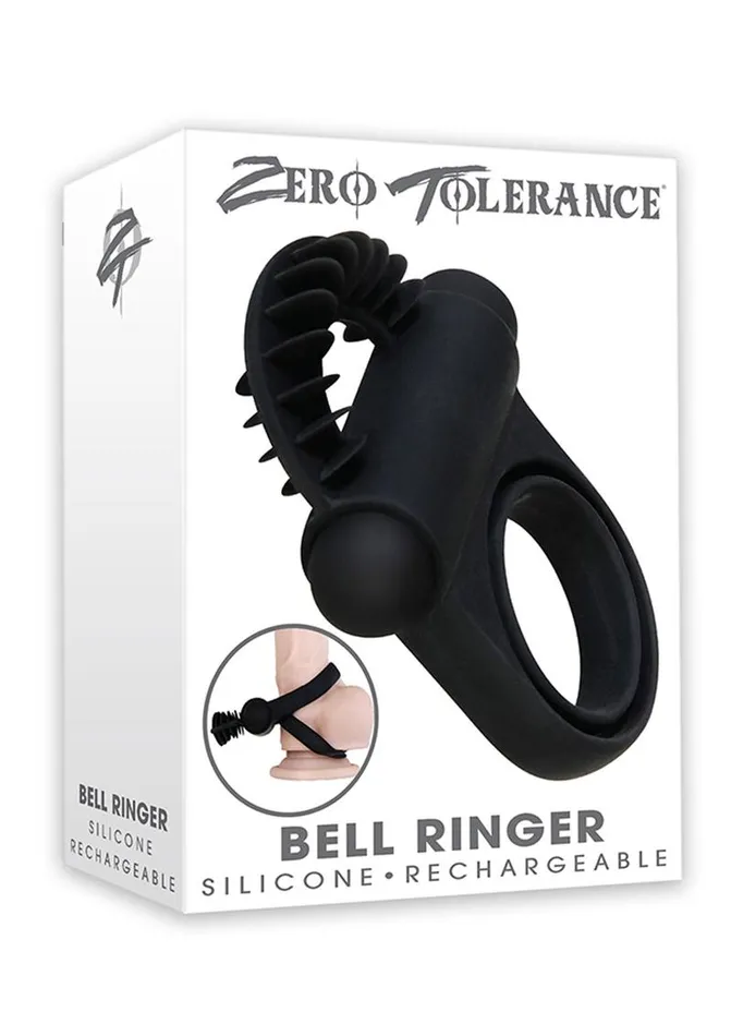 Zero Tolerance Male Sex Toys Zero Tolerance Bell Ringer Rechargeable Silicone Vibrating Cock Ring with Clitoral Stimulator and Ball Strap