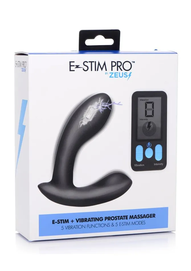 Zeus Electrosex Male Sex Toys Zeus Vibrating and EStim Silicone Rechargeable Prostate Massager with Remote Control